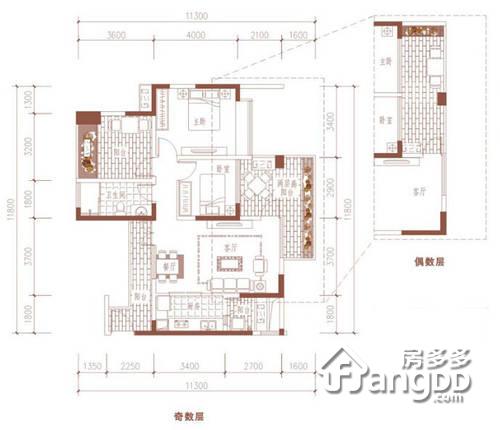 华侨城纯水岸2室2厅1卫户型图