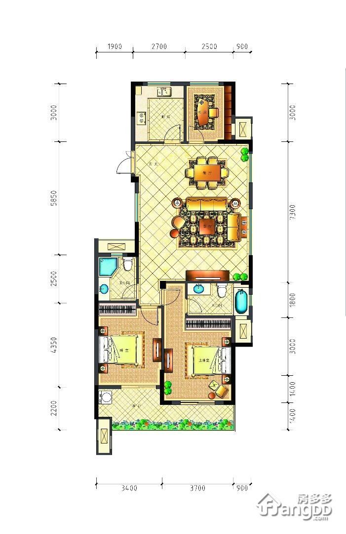 罗马都市3室2厅2卫户型图