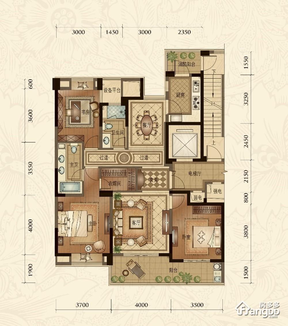 鳌江昆仑公馆3室2厅2卫户型图