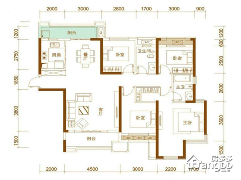 卓越浅水湾4室2厅2卫户型图