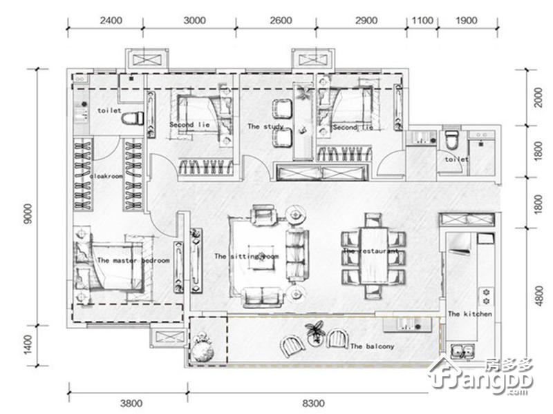 万科城臻园4室2厅2卫户型图