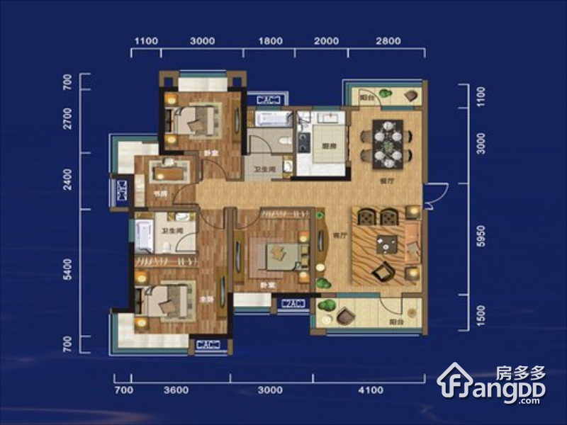 广信万汇城4室2厅2卫户型图