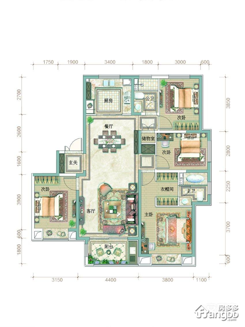 新城吾悦首府4室2厅2卫户型图