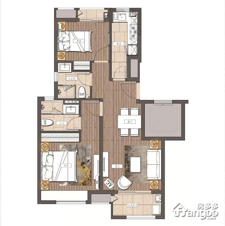 陆家嘴·滴水涟岸3室2厅2卫户型图