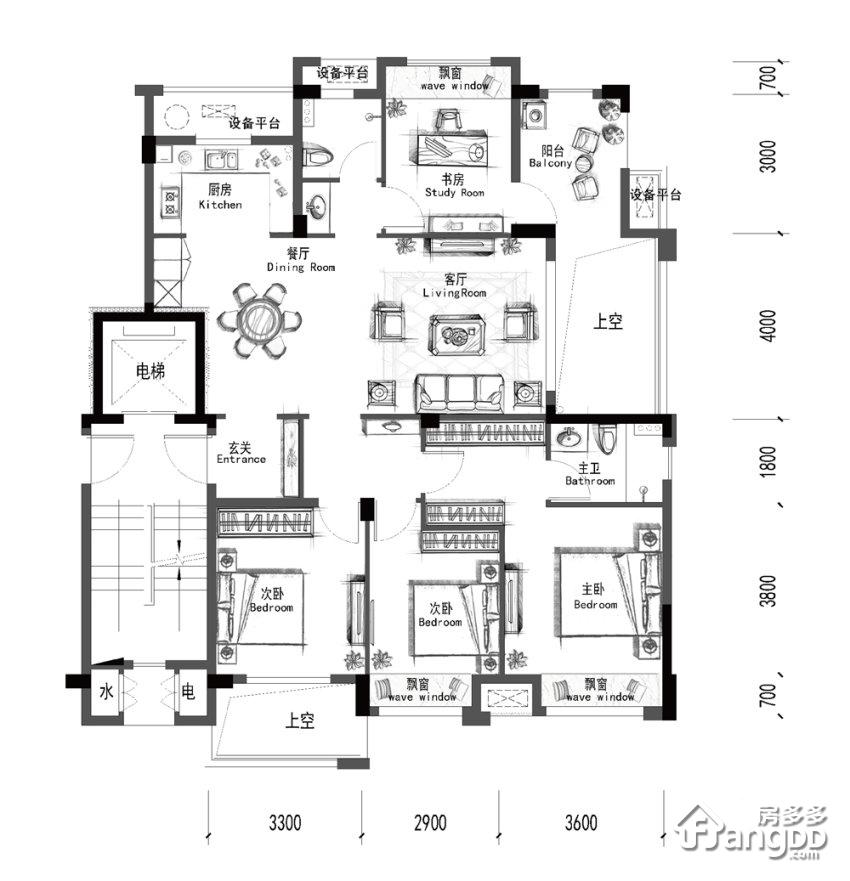 中天珺府4室2厅2卫户型图