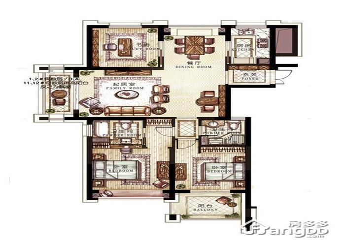 杭州3室2厅3卫131㎡-嘉凯城名城公馆户型图-买房大师