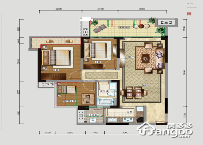 成都3室2厅3卫88㎡-中德麓府户型图-买房大师